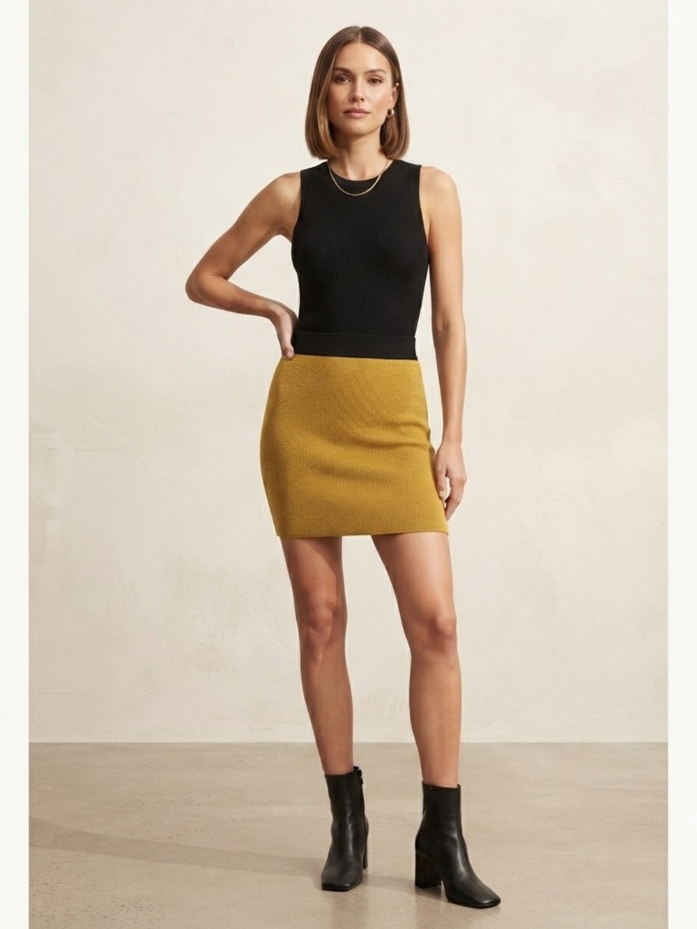 POL Mustard Mini Skirt with Black Waistband